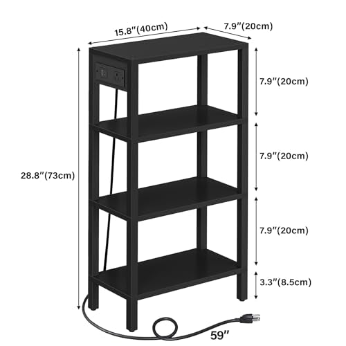 TUTOTAK Narrow Side Table Set of 2, Small End Table with Charging Station | 4-Tier Skinny Sofa Table, Slim Nightstand, Easy Assembly for Living Room, Bedroom, Black TB01BK0802 - color: Black, size: 4-tier