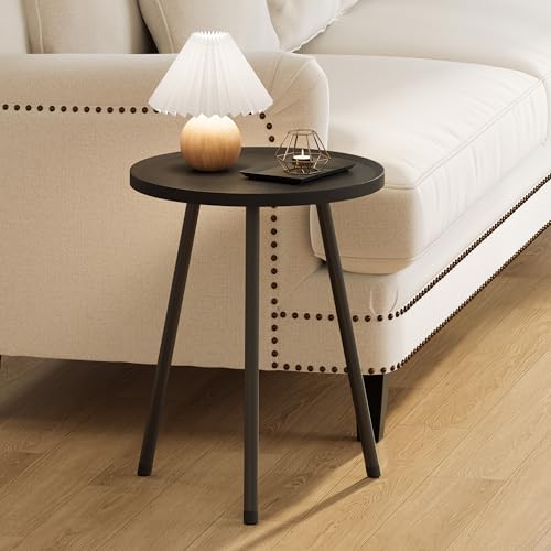 Round Side Table, Small End Table, Drink Table for Couch, Mini Tea Table for Sofa, Modern Accent Nightstand for Small Space, Living Room Bedroom LET521BK - color: Black, size: 15.7x 15.7 x 20.8Inches