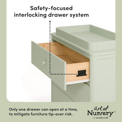 Storkcraft Casablanca 3 Drawer Chest with Removable Changing Topper, Sage | GREENGUARD Gold Certified Wood Dresser for Nursery & Kids Bedroom, Safety Interlocking Drawer System, Removable Topper - color: Sage, style: 3 Drawer Dresser