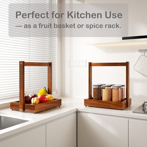 Teak Shower Caddy, Bathroom Organizer Basket with Non-Slip Base | Versatile Teak Basket Stores Toiletries, Towels, Toilet Paper, Spices or Fruit, with a Non-slip Base for Stable Placement - size: 1 Tier