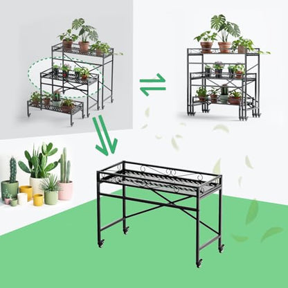Zhongma Window Height Sturdy Metal Plant Stand with Wheels, 36.6 x 16 x 26.2 in High, Heavy Duty Succulent Shelf for Home Indoor and Outdoor, 220 LBS Capacity & Heavy Duty Construction - color: 1 Tier 36.6 x 16 x 26.2 Inch High