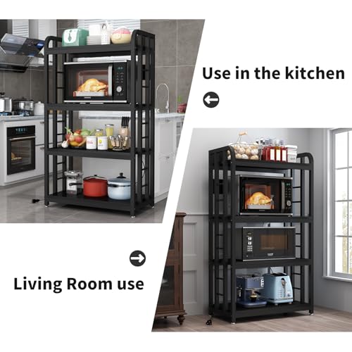 Bakers Rack with Power Outlet ，Microwave Stand 4-Tier Kitchen Baker's Rack, Free Standing Baker's Rack Kitchen Stands with Storage Suitable for Kitchen, Living Room, Dinning Room，Coffee Bar (Black) - color: Black
