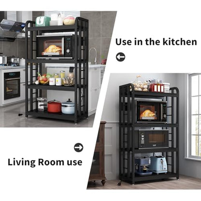 Bakers Rack with Power Outlet ，Microwave Stand 4-Tier Kitchen Baker's Rack, Free Standing Baker's Rack Kitchen Stands with Storage Suitable for Kitchen, Living Room, Dinning Room，Coffee Bar (Black) - color: Black