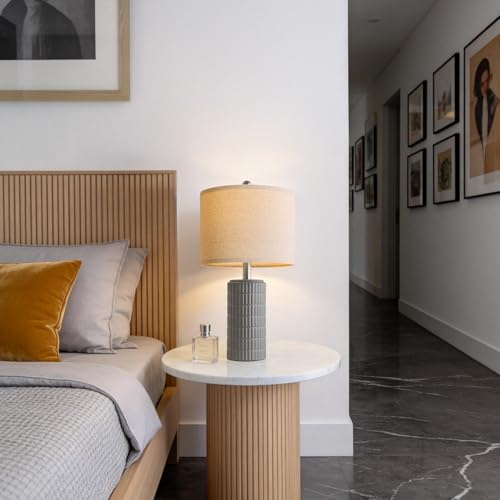 PoKat 20.75'' Ceramic Small Table Lamps for Bedroom, Modern Dark Gray Bedside Lamps Set of 2, Farmhouse Lamps for Living Room with Linen Lampshade for Night Stands Guest Room Side End Table Console - color: 20.75'' Small - Dark Grey