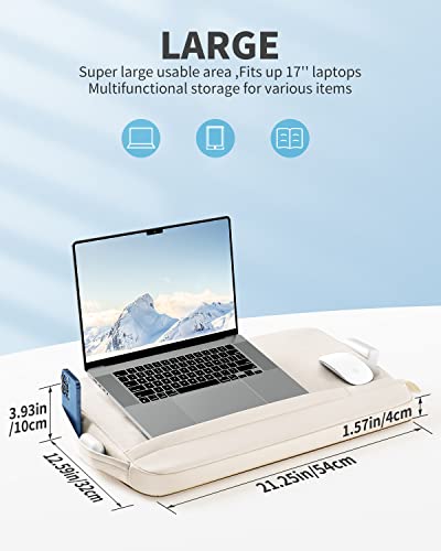 SAIJI Laptop Lap Desk with Pillow Cushion, Ultra Lightweight Laptop Tray | Portable Computer Stand Desk for Couch, Bed & Chair, Fit up to 17” Laptop & MacBook Air with Side Pocket, Rails for Airflow - size: Large