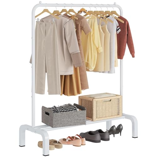 Garment Rack Clothing Clothes Rack for Clothes Organizing White | Standard Metal 34 Inches Garment Rack with Bottom Shelf for Hanging Clothes Coats Jackets Shirts Sweaters Jeans White - color: White, size: 34"W x 16.7"D x 58"H without wheels