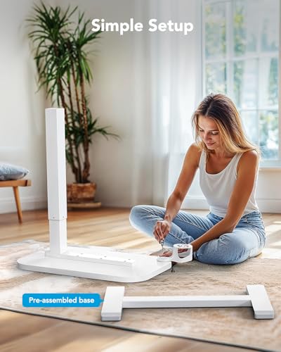 HUANUO 32Inch Bedside Table with Wheels, Height-Adjustable Rolling Computer Cart, Overbed Table with Cup Holder, Pneumatic Laptop Standing Desk for Home Office, White - color: White, size: Large-32 Inch