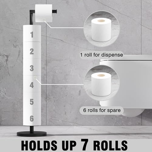 Toilet Paper Holder Stand 1 pc, Height Adjustable, Reserve Tissue for 6 Spare Rolls, Bathroom Storage, Rustproof with SUS304 Stainless Steel (Matte Black) - color: Matte Black