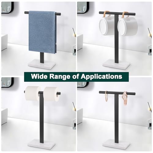 Hand Towel Holder, T-Shape Hand Towel Stand for Bathroom, Hand Towel Rack Bar Standing for Vanity Kitchen Countertop, 304 Stainless Steel, Marble Base (Black) - color: Black