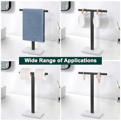 Hand Towel Holder, T-Shape Hand Towel Stand for Bathroom, Hand Towel Rack Bar Standing for Vanity Kitchen Countertop, 304 Stainless Steel, Marble Base (Black) - color: Black