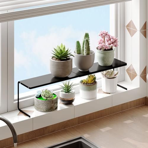 1pc Small Narrow Shelf for Windowsill Kitchen Spice Rack Organizer Stackable Tall Shelves Scalable Window Plant Rack for Narrow Space Countertop Storage (Black) - color: Black