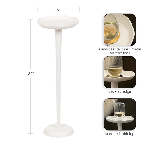 Kate and Laurel Alessia Modern Decorative Metal Drink Table, 8 x 8 x 22, White, Transitional Round Cast Aluminum Pedestal Plant Stand with Rough Texture and Wavy Scalloped Edge - color: White