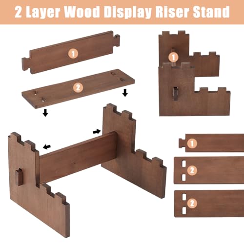 DICOSMETIC 2 Tier Wooden Display Risers Stand Display Shelves 4.72x6.42x3.94 Inch Rectangle Small Wood Table Cupcake Stand Spice Rack Organizer Coffee Perfume Organizer for Cabinet Home Wedding Party