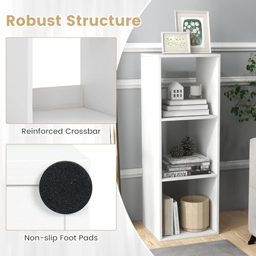 Giantex 3-Cube Bookcase of 2, White Cubby Bookshelf w/Back Guardrail & Anti-Tipping Kits, 3-Tier Freestanding Storage Organizer with Shelves, Open Back Display Rack for Living Room, Bedroom, Study