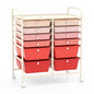 DREAMADE Mixed-pink 12-Drawer Rolling Storage Cart with Removable Drawers, Metal Frame, Polypropylene Drawers, Lockable Wheels - color: Mixed-pink, style: 12 Drawers