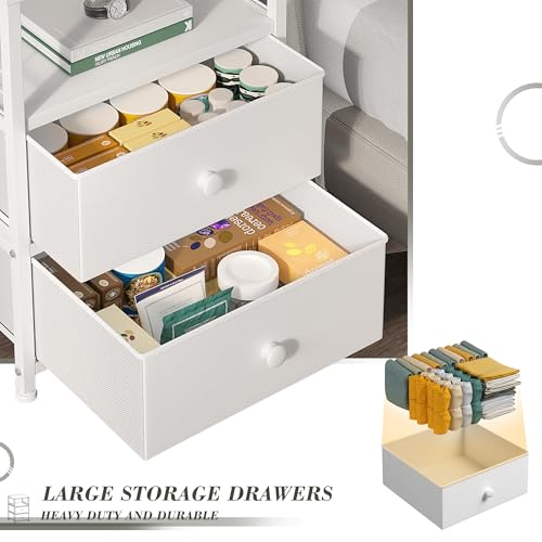 EnHomee 17.8" W Nightstand, End Table with Fabric Drawers and Open Wood Shelf Storage,Safety Netting on 2 Sides of Night Stand, Bedside Table with Metal Frame for Bedroom,Closet, Hallway,Dorm, White - color: White