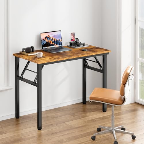 Need Office Computer Desk -35.8 L Sturdy and Heavy Duty Folding Laptop Table,Writing Table/Home Office Desk/Sewing Table, No Assembly Required, Rustic Brown & Black Frame - color: Rustic Brown & Black Frame, size: 35.8inch