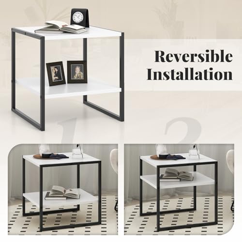 Giantex 20 Inch End Table, Modern Square Side Table with Storage Shelf, Small Coffee Table for Living Room, Wood Bedside Table, 2-Tier Nightstand for Bedroom, Easy Assembly, White (1)