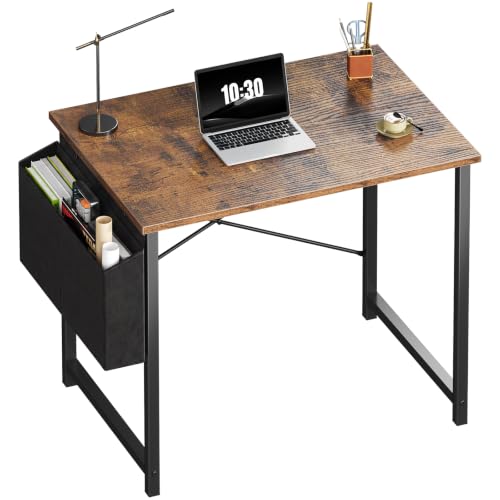 OLIXIS Small Computer Desk, 31 Inch Gaming Desks for Home Office | Writing Study Craft Work Table, Computer Workstation for Bedroom Small Spaces with Storage Bag, Rustic Brown - color: Brown Table Top &Black Legs, size: 31 Inch
