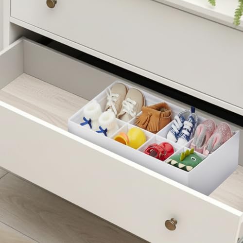 2 Pack Toddler Shoe Organizer for Closet Drawer Foldable Shoe Rack Storage Container 8 Section Baby Soft Fabric Cubby Box 11.02" × 5.91" × 3.94" Nursery Infant Holder with Divider Breathable