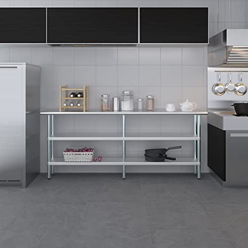 Stainless Steel Work Table with 2 Shelves | Metal Utility Table | Commercial & Residential NSF Utility (Stainless Steel Table with 2 Shelves, 84" Long x 14" Deep) - size: 84" Long x 14" Deep