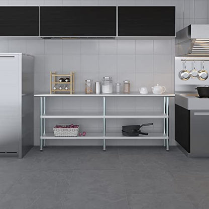 Stainless Steel Work Table with 2 Shelves | Metal Utility Table | Commercial & Residential NSF Utility (Stainless Steel Table with 2 Shelves, 84" Long x 14" Deep) - size: 84" Long x 14" Deep