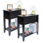 Narrow End Table, Black Couch Table with Drawer, Slim Bed Side Table for Small Space/Night Stand Set of 2, Side Table for Couch - size: 2 set black