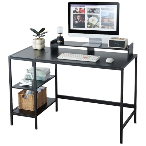 MINOSYS 47-inch Computer Desk with Storage Shelf - Your Ideal Black Gaming Desk for Bedrooms, Small Spaces, and Home Offices. This Modern Writing Desk is Perfectly Suited for PCs. - color: Tx-black, size: 47 inch