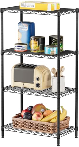 SINGAYE 4 Metal Shelves Wire Shelving Storage Shelf Adjustable Unit Pantry | 4 Tier Kitchen Laundry Room Organization Home Pantry Closet Bathroom Organizers Garage Rack 14" D x 24" W x 48" H Black - color: Black, size: 4 Tier 14"Dx24"Wx48"H