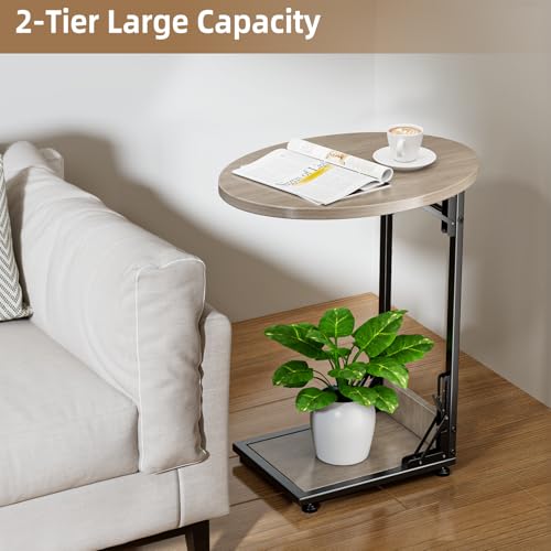 Elbourn Folding Side Table End Couch Tables,Metal Frame C-Shaped TV Stand for Sofa Living Bedroom Bedside Coffee Small Spaces (Gray) - size: Gray