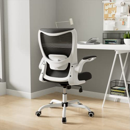 MUXX.STIL Office Chair, Ergonomic Desk Chair with Adjustable Lumbar Support and Flip up Armrest, Breathable Mesh Computer Chair for Home Office, White - color: White