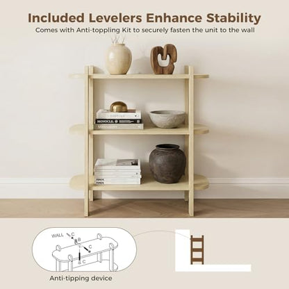 Bookshelf, Wood Shelf Bookcase, Book Shelf 3-Tier, Natural | Modern Open Bookshelf, Freestanding Storage Shelf Organizer, Display Shelf Shelving Unit for Living Room, Bedroom, Office - size: 3-Tier