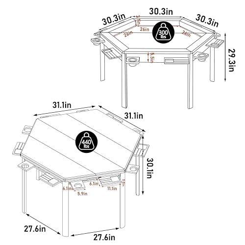 Yardenaler Board Game Table with Removable Table Top, Gaming & Dining Table for 4 to 6 Players,Includes Leatherette Play Mat, Detachable Sliding Cup Holders & Detachable Sliding Trays - size: 31.1” L x 31.1” W x 30.1” H