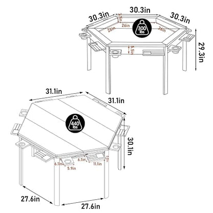 Yardenaler Board Game Table with Removable Table Top, Gaming & Dining Table for 4 to 6 Players,Includes Leatherette Play Mat, Detachable Sliding Cup Holders & Detachable Sliding Trays - size: 31.1” L x 31.1” W x 30.1” H