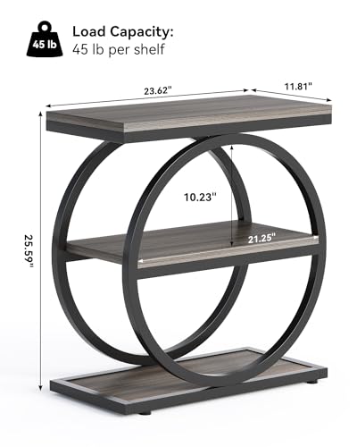 LITTLE TREE End Table Set 2, Side Table with 3 Tiers Shelves, Slim Sofa Side Table for Living Room, Tall Bedside Table Nightstand for Bedroom, Grey and Black - color: Grey