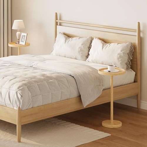 HOOBRO Small Round Side Table, Bamboo Drink Table, Coffee Martini Table with Pedestal Accent for Small Spaces in Living Room, Bedroom, Sofa Couch, Natural YL235BZ01 - color: Natural
