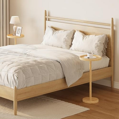 HOOBRO Small Round Side Table, Bamboo Drink Table, Coffee Martini Table with Pedestal Accent for Small Spaces in Living Room, Bedroom, Sofa Couch, Natural YL235BZ01 - color: Natural