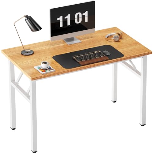 Need Folding Computer Desk - 39.4 Inch Foldable Office Writing Work Study Kids Student Teacher Home Bedroom Table for Small Space, Teak & White - color: Teak & White, size: 39.4 inches