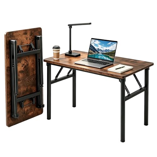 Small Folding Computer Desk - 31.5 Inch Foldable Small Spaces Compact Desk,No Assembly,Bedroom, Dorm and Apartment,Portable Study for Home Office Table - color: Frame：black/Board：rustic Brown, size: 31.5“*19.7”