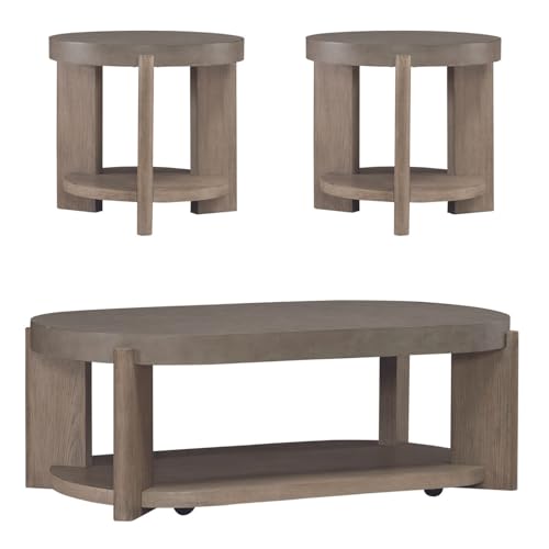 Liberty Furniture Affinity Opt 3 Piece Set - Oval Cocktail Table, 2 End Tables - Dusty Taupe Faux Concrete Tops - size: 3 Piece- Oval Cocktail Table, 2 End Tables