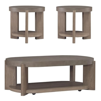 Liberty Furniture Affinity Opt 3 Piece Set - Oval Cocktail Table, 2 End Tables - Dusty Taupe Faux Concrete Tops - size: 3 Piece- Oval Cocktail Table, 2 End Tables