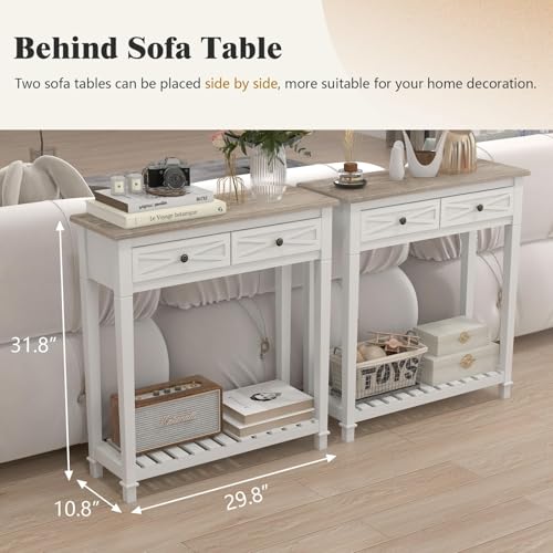 Kinpaw Narrow Console Table with Storage- White Entryway Table, Small Sofa Table with Drawer & Storage Shelf for Entryway, Hallway, Foyer, Behind Couch, Living Room Furniture, Wood - color: White-2 Drawers