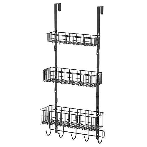 CADUKE Black Over The Door Organizer Over The Door Hooks with Basket Storage Door Towel Racks for Bathroom Door Storage Rack with 5 Hooks 3-Tier Door Hanger Basket for Kitchen - color: Black