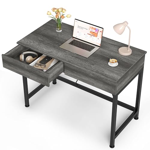 Mexin Small Desk with 2 Wooden Drawers, 40 Inch Home Office Writing Desk, Vanity Desk with Storage, Computer Desk for Bedroom Small Spaces, Table for Office, Work, Kids Study, Makeup, Gray Oak - color: Grey Oak
