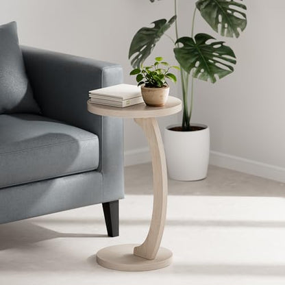 COZAYH C Shaped Round End Table for Couch Small Place, Space Saver Side Table for Sofa, Living Room, Bedside Area, Coffee and Eating Snack Tray, White - color: White