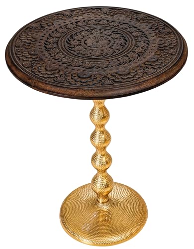 Side Tables-Hand Carved Vintage Boho Folding End Tables for Living Room, Entryway,Living Room, Bedroom -No Tools Assembly, 18"x22" Burnt Brown with Gold Aluminium Alloy - color: Burnt Brown Gold, size: Hammer (18x22")