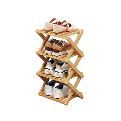 YYW Bamboo Shoe Rack for Entryway, Free Standing Shoe Racks Shelf Closet, Widen Foldable Vertical Shoe Storage Organizer for Living Room - color: Nature-4 Layers