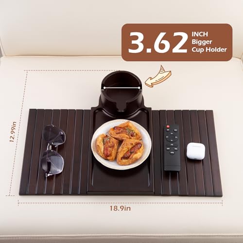 GHKINMAL Couch Cup Holder Tray, 3 in 1 Large Couch Arm Trays,Bamboo Chair Clip on Tray with 360° Ratated Phone Cup Holder for Couch,Snacks,Remote,Phone-Black Walnut - color: Black Walnut