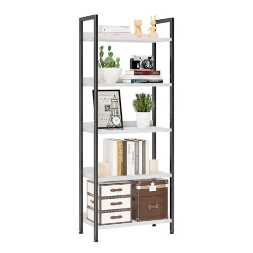 NUMENN Bookshelf, 5 Tier Bookshelves, Home Office Bookcase Shelf Storage Organizer, Free Standing Storage Shelving Unit for Bedroom, Living Room and Home Office, White&Black - color: White&black, size: 5 Tier(Wide)