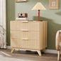 VINGLI Fluted Wood Nightstand 3 Drawer, 31.5" W Mid Century Modern Nightstand Tall, Fluted Bedside Table, End Table, Night Stand for Bedroom, Oak, 31.5" W*15.96" D*29.72" H - color: Oak, size: 31.5"W-3 Drawer